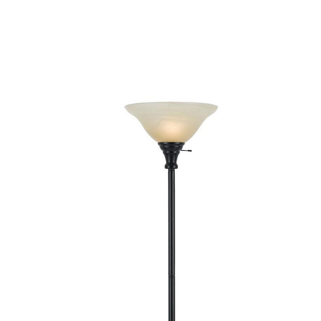 Metal Round 3 Way Torchiere Lamp with Frosted Shade, Dark Bronze and Gold - View 2