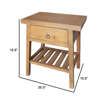 26 Inch Side Table, Classic Look, Drawer, Slatted Shelf, Modern Wood Brown - View 5