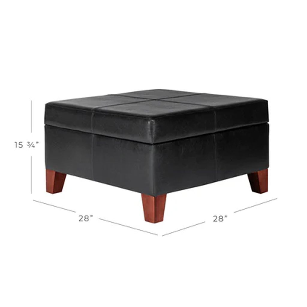 Leatherette Upholstered Wooden Ottoman With Hinged Storage, Black and Brown, Large - View 6
