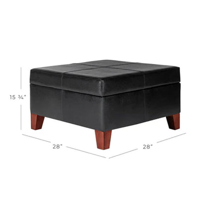 Leatherette Upholstered Wooden Ottoman With Hinged Storage, Black and Brown, Large - View 6
