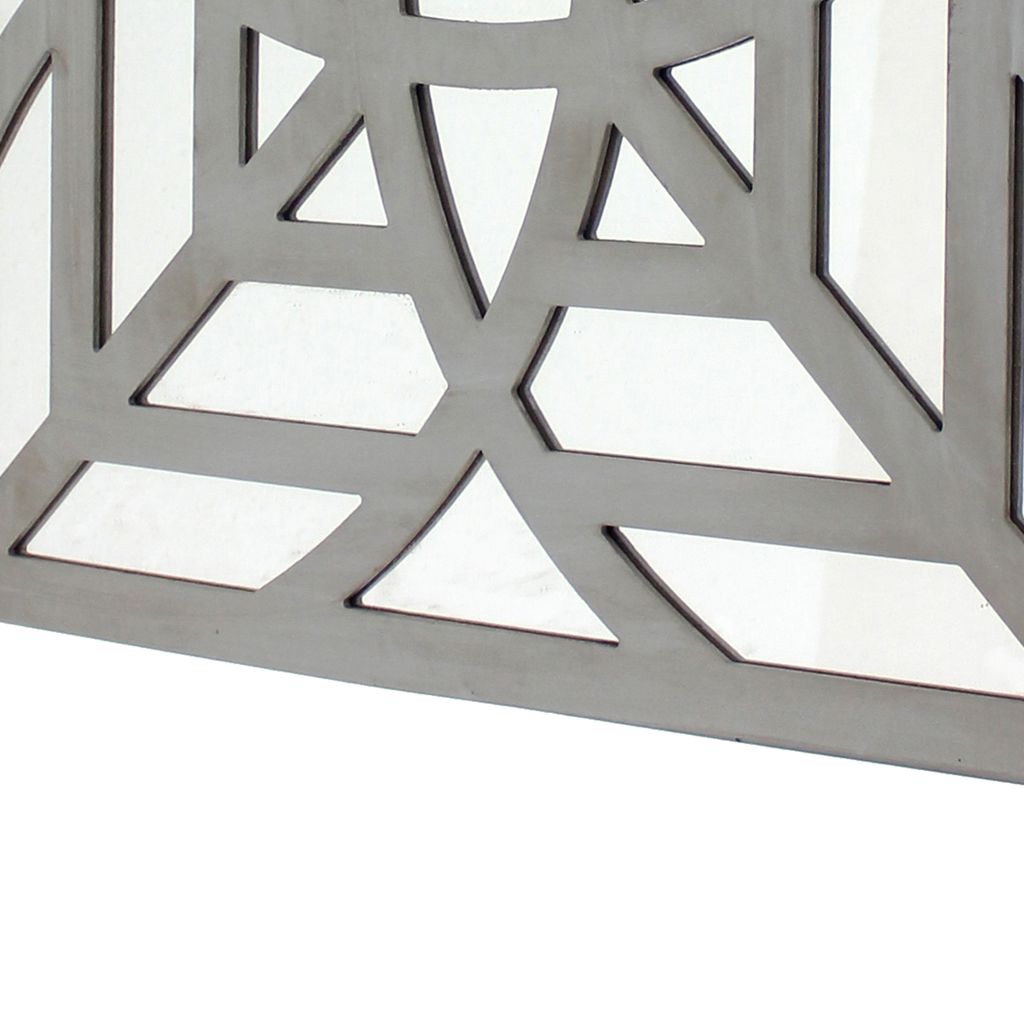 23 x 23 Mirrored Wall Decor Set of 2 with Geometric Wood Cut Out, Gray - View 4