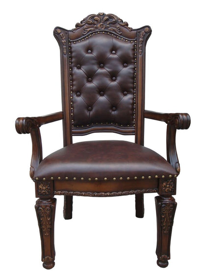 Leather Upholstered Button Tufted Wooden Side Chair, Set of Two,Brown - View 2
