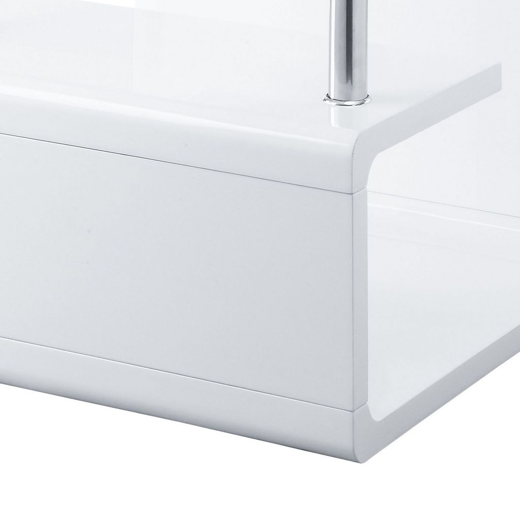 24 Inch Square Accent End Table, Glass Top, Open Shelf, White, Chrome - View 4