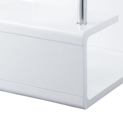 24 Inch Square Accent End Table, Glass Top, Open Shelf, White, Chrome - View 4
