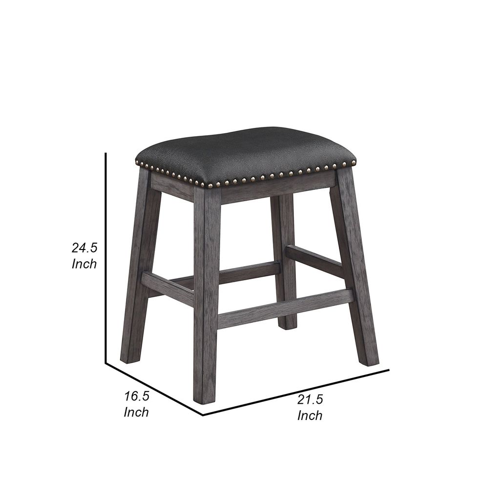 Wood & Leather CoUnter Height Stool with Nail head Trim, Set of 2, Black & Gray - View 6