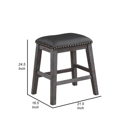 Wood & Leather CoUnter Height Stool with Nail head Trim, Set of 2, Black & Gray - View 6