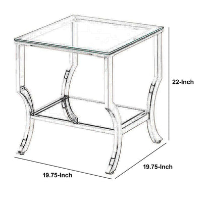Glass Top End Table with Mirrored Bottom Shelf, Clear and Silver - View 5
