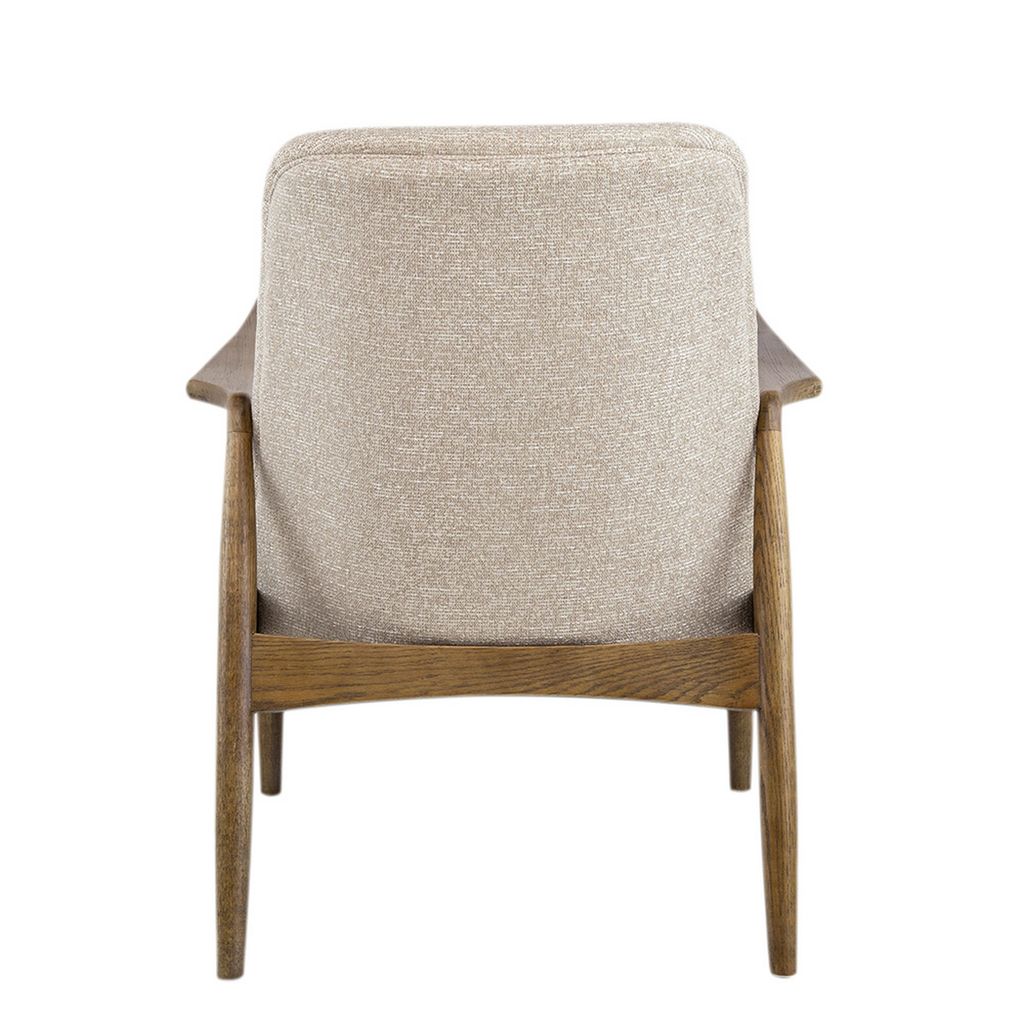 28 Inch Fabric Upholstered Accent Armchair, Birch Wood, Off White, Brown - View 4