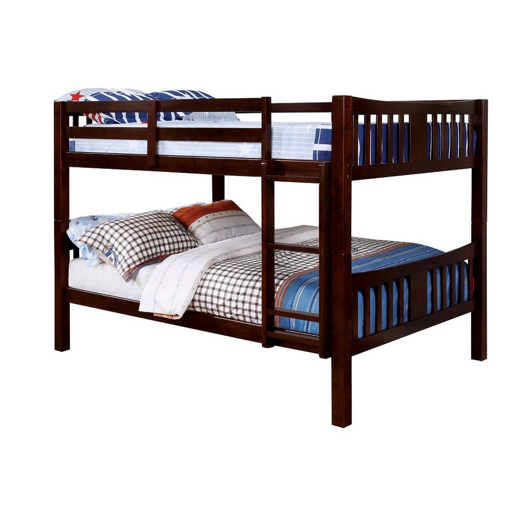 Slatted Over Twin Bunk Bed with Attached Ladder – Brown