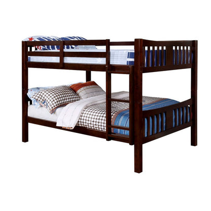 Slatted Over Twin Bunk Bed with Attached Ladder – Brown