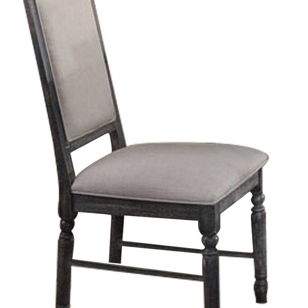Linen Dining Side Chair with Turned Legs, Set of 2, Gray - View 3