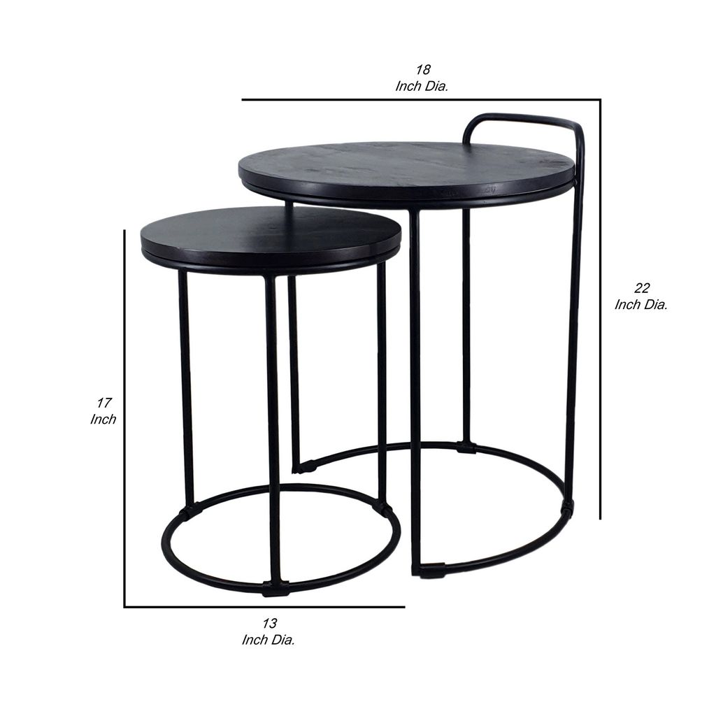 18, 22 Inch Round Nesting End Tables Set of 2, Mango Wood, Set of 2, Black - View 5