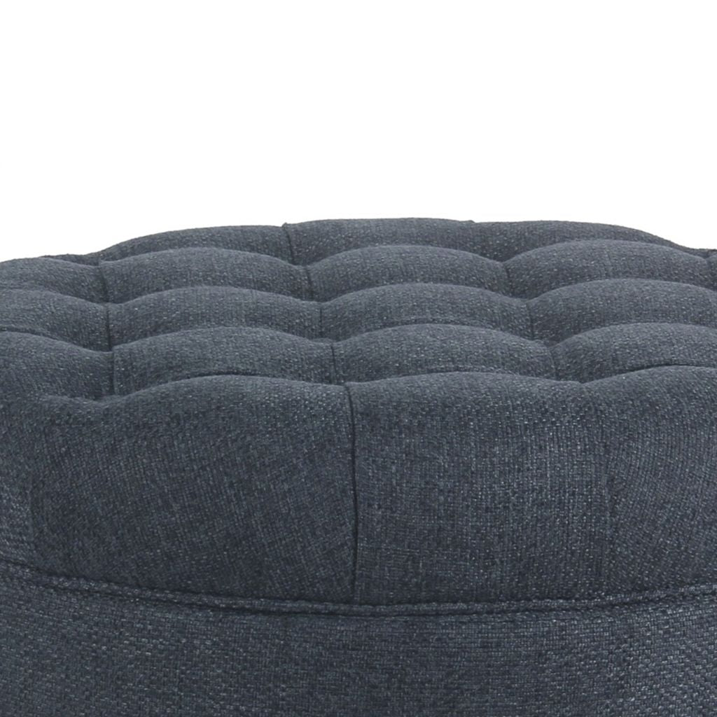Fabric Upholstered Wooden Ottoman with Tufted Lift Off Lid Storage, Navy Blue - View 3