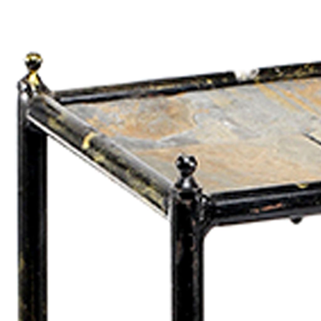 2 Tier Square Stone Top Plant Stand with Metal Frame, Small, Black and Gray - View 3