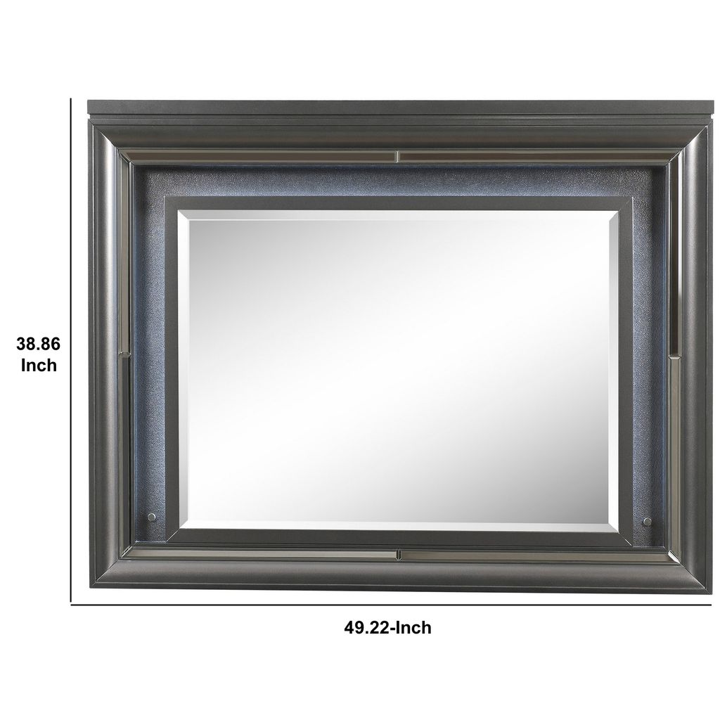 Wall Mirror with Mirror Accent and Beveled Edges, Gray - View 6