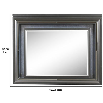 Wall Mirror with Mirror Accent and Beveled Edges, Gray - View 6