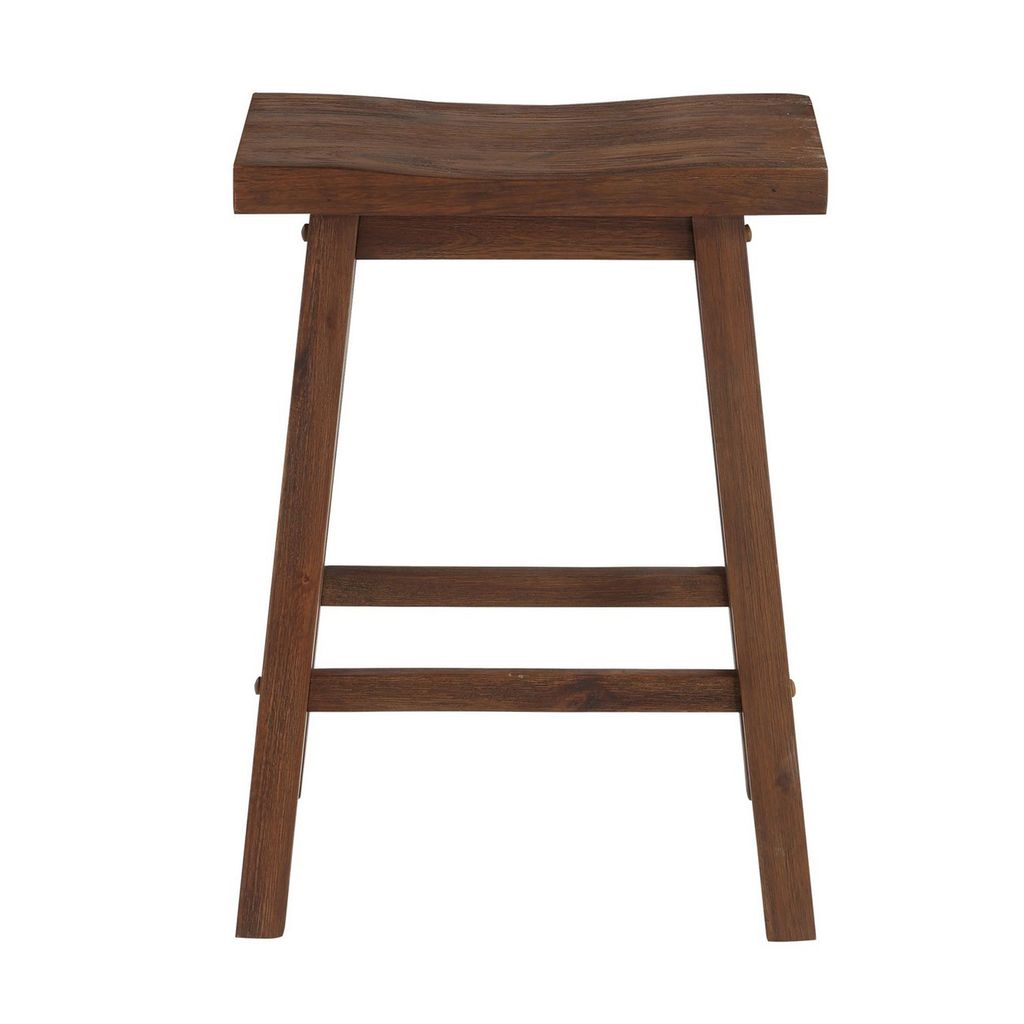 Saddle Design Wooden Counter Stool with Grain Details, Brown - View 2