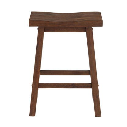 Saddle Design Wooden Counter Stool with Grain Details, Brown - View 2