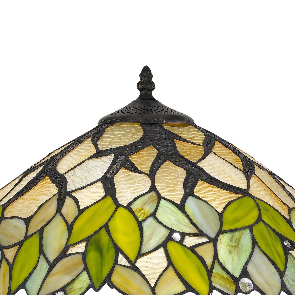 2 Bulb Tiffany Table Lamp with Leaf Design Glass Shade, Multicolor - View 2