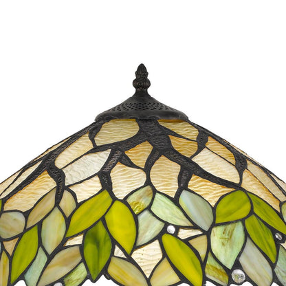 2 Bulb Tiffany Table Lamp with Leaf Design Glass Shade, Multicolor - View 2