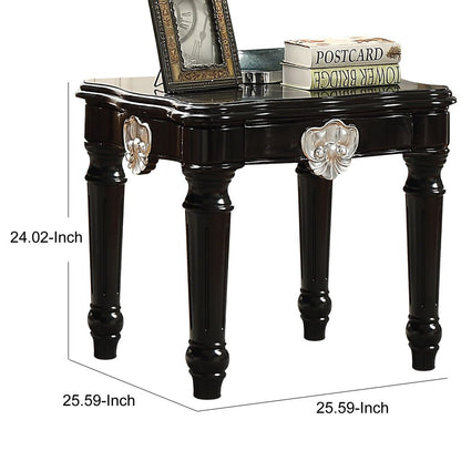 Wooden End Table With Contrast Carved Motif Turned Legs, Black - View 6