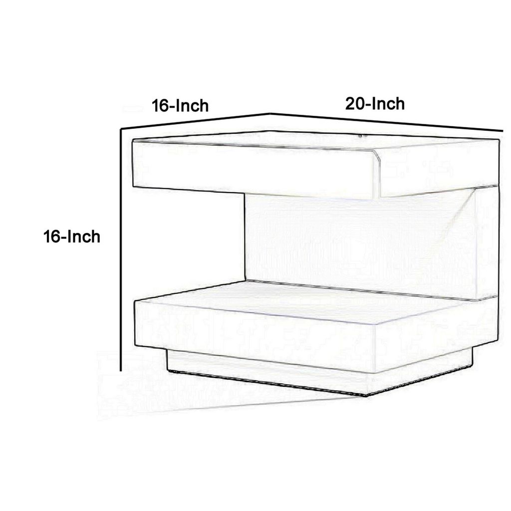 Contemporary Squared C Shaped Wooden Nightstand with LED Light, Gray - View 6
