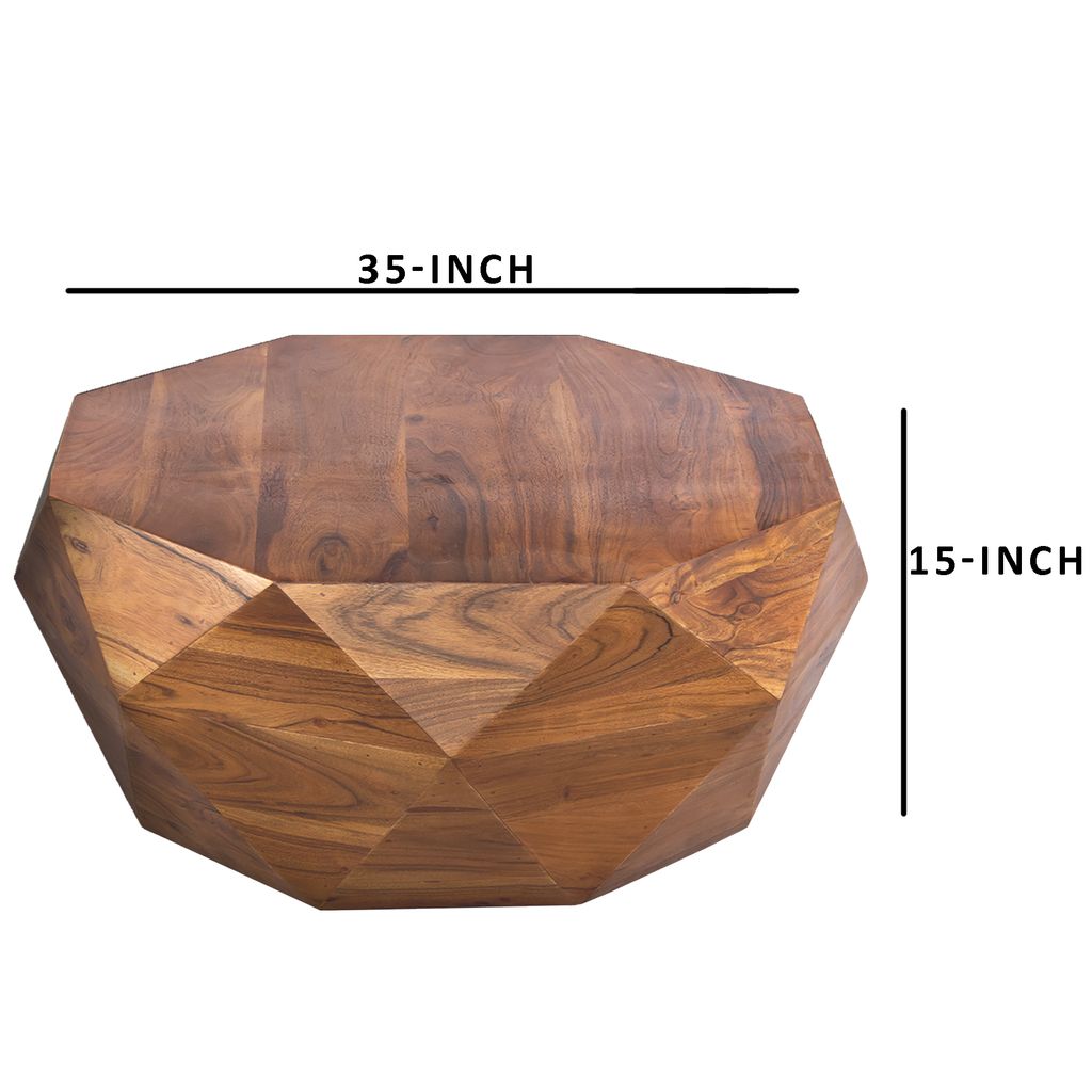 Bon 33 Inch Diamond Shape Acacia Wood Coffee Table With Smooth Top, Dark Brown - View 5