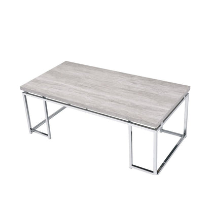 Coffee Table with Rectangular Tabletop and Metal Legs, Silver and Brown - View 4