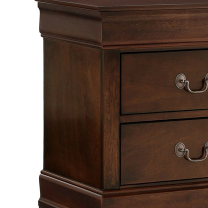Wooden Night Stand With Curvy Handle Drawer Cherry Brown - View 5
