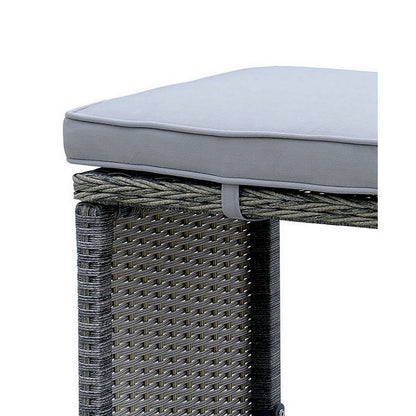 6 Piece Patio Bar Stool In Aluminum Wicker Frame And Padded Fabric Seat, Gray - View 4