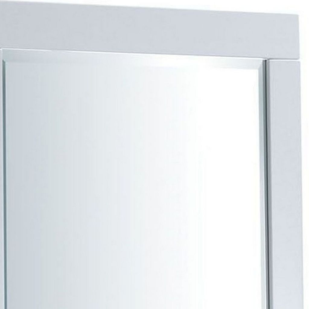 27 Inch Contemporary Wooden Frame Rectangular Mirror, White - View 2