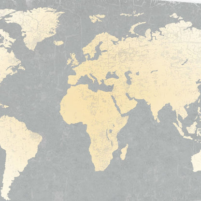 Wooden Surfboard Wall Art with World Map Print, Gray and White - View 4