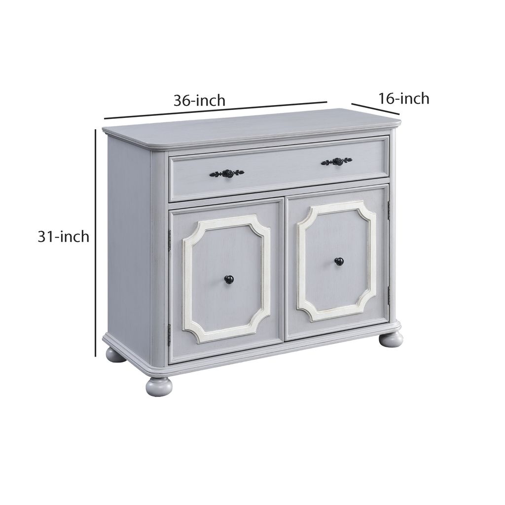 MDF Cabinet with Double Door Storage and Bun Feet, White - View 6