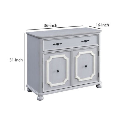 MDF Cabinet with Double Door Storage and Bun Feet, White - View 6