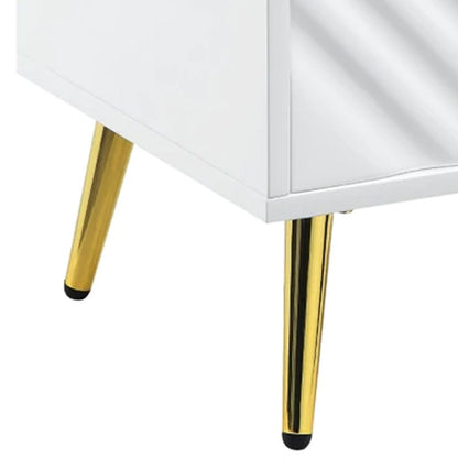 Tyra 22 Inch Wood End Table with Open Space, Wave Pattern, White, Gold - View 5