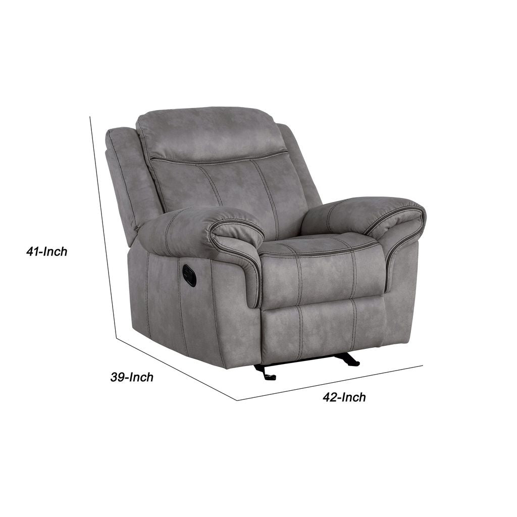 Fabric Upholstered Metal Reclining Club Chair with Center Console, Gray - View 6