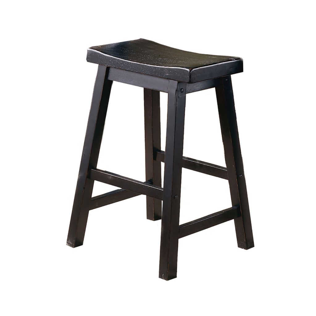 Wooden 24" Counter Height Stool with Saddle Seat, Black, Set of 2 - View 3