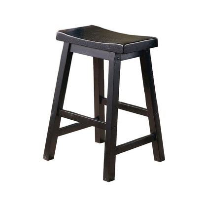 Wooden 24" Counter Height Stool with Saddle Seat, Black, Set of 2 - View 3