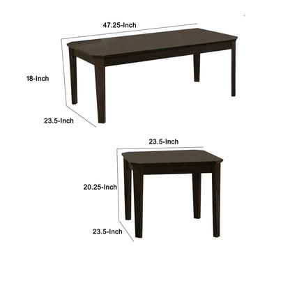 3 Piece Rectangular Coffee and Square End Table Set, Sleek Espresso Brown - View 5