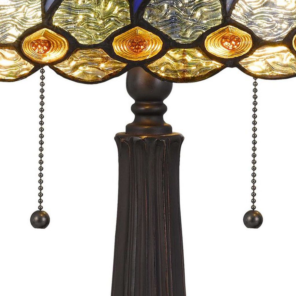 120 Watt Tiffany Table Lamp with Engraved Base, Multicolor - View 4