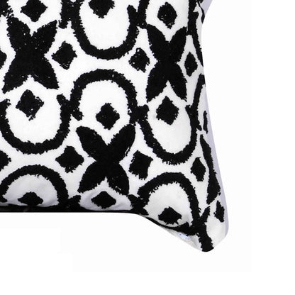 20 x 16 Inch Cotton Pillow with Geometric Embroidery, White and Black - View 4