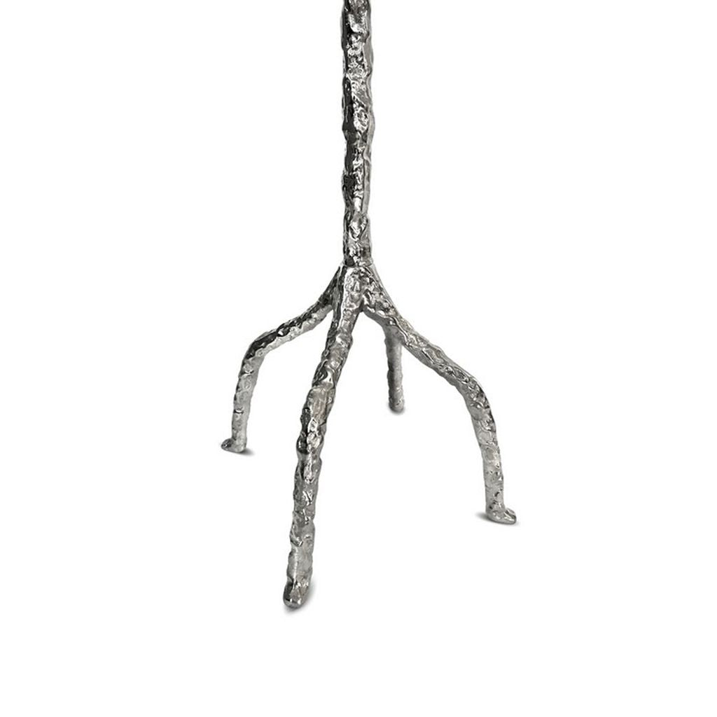 71 Inch Modern Aluminum Coat Stand, Branch Accent, Perched Bird, Silver - View 4
