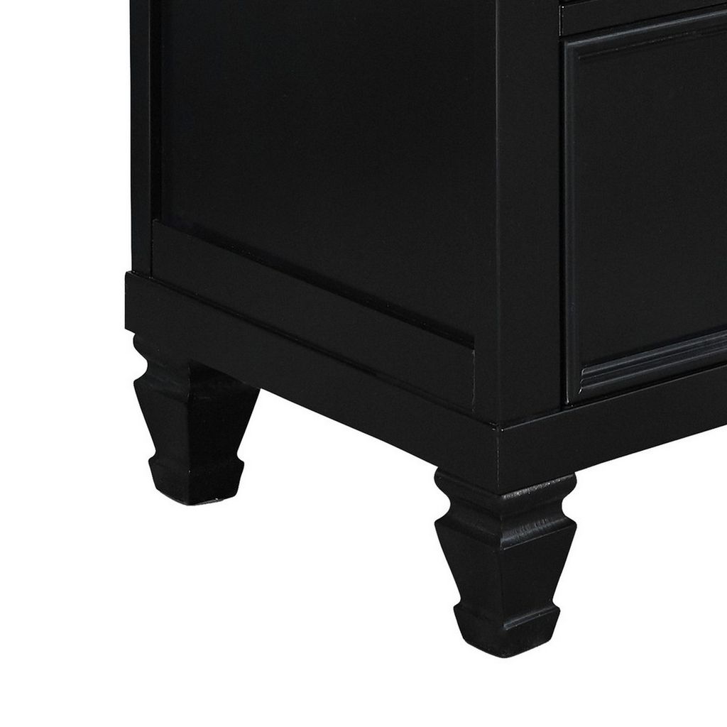 Umi 2 Drawer Wooden nightstand with Tapered Legs and Metal Rings, Black - View 4