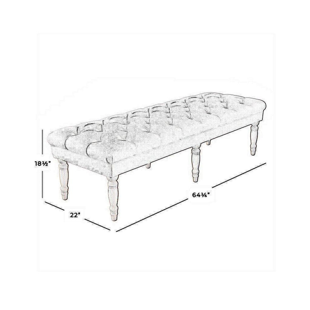 Wooden Bench with Button Tufted Fabric Upholstered Seat and Turned Legs, Cream - View 6