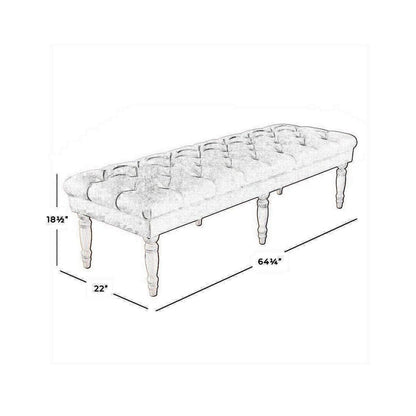 Wooden Bench with Button Tufted Fabric Upholstered Seat and Turned Legs, Cream - View 6