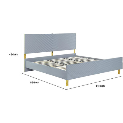Tyra Modern King Bed, Panel Headboard, Luxury Textured Chevron, Gray, Gold - View 6