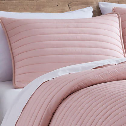 Cabe 3 Piece Queen Comforter Set, Polyester Puffer Channel Quilt, Rose Pink - View 2