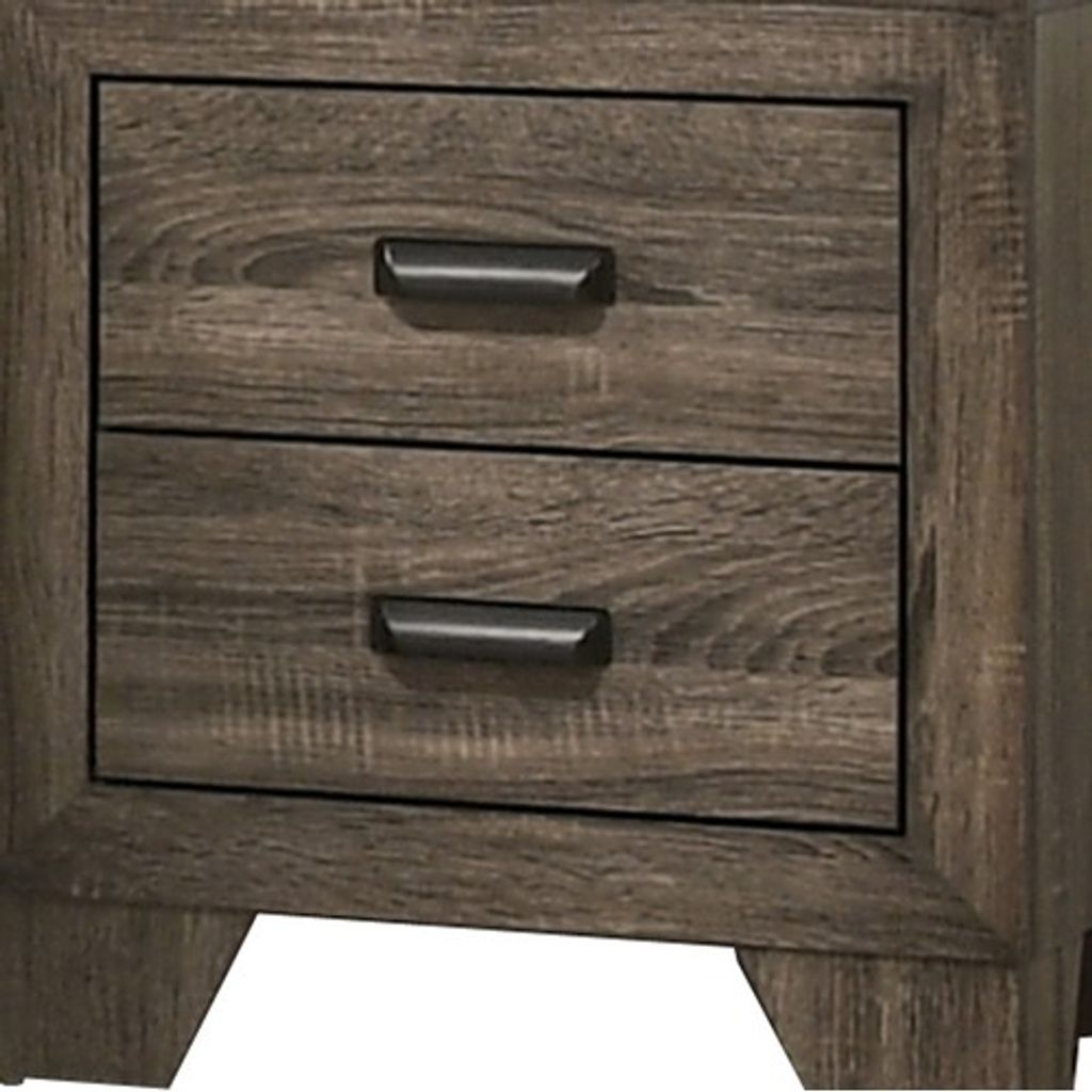 2 Drawer Wooden Nightstand with Metal Handles and Bracket Legs, Brown - View 3