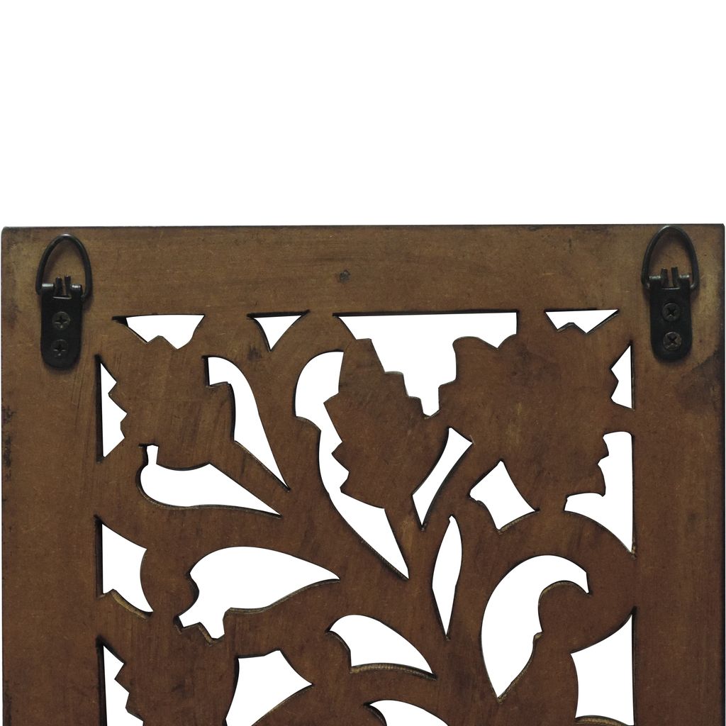 Mango Wood Wall Panel Hand Crafted with Leaves and Scroll Work Motif, Brown - View 6
