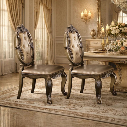 26 Inch Dining Chair, Faux Leather, Set of 2, Champagne Gold - View 7